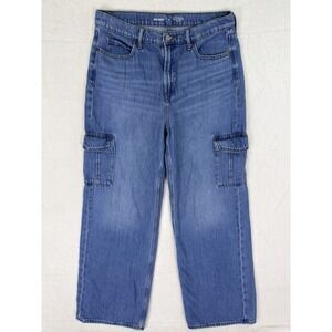 Old Navy Jeans Womens 10 Blue Light Wash Sky Hi Wide Leg Extra High Rise Cargo